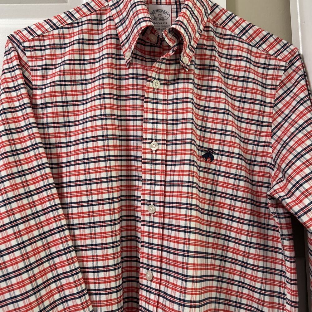 Brooks Brothers Men's Shirt, Regent Fit, Button-Up, Non-Iron, Size XS,Red Plaid